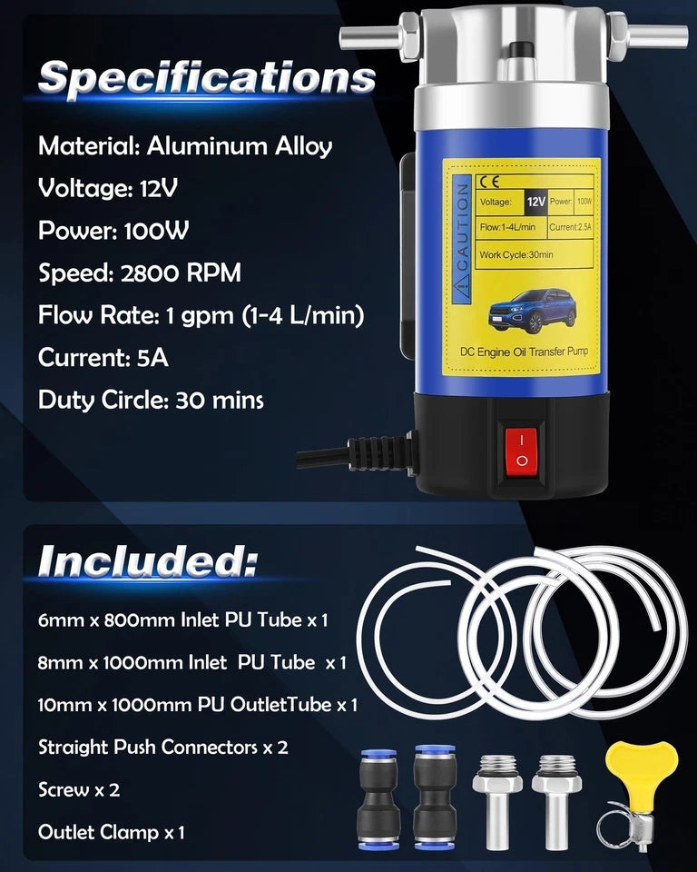 12V Electric Oil Extractor Pump for Engine Oil & Fluid Transfer 100W