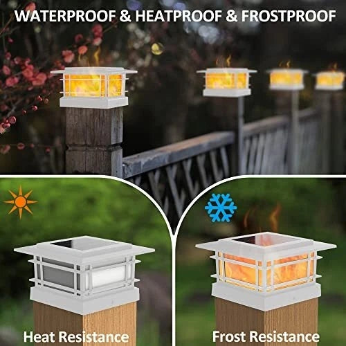 8 Pack Solar Flame Post Lights Outdoor Solar Powered Fence Post White Shell Cap