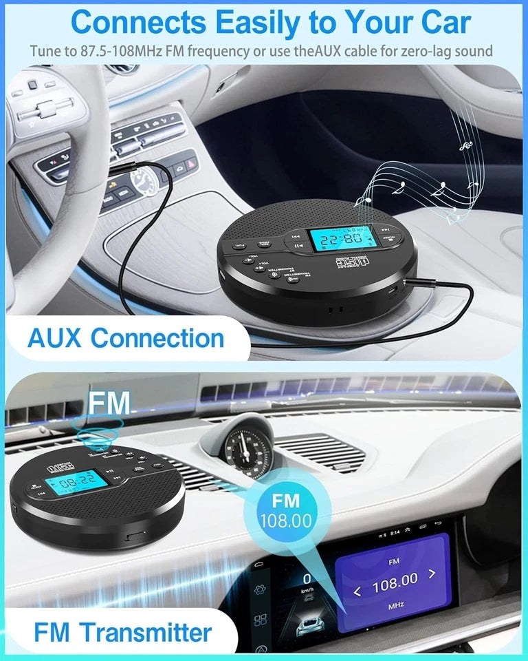 Rechargeable Personal Small Portable CD Player for Car with Bluetooth Headphones