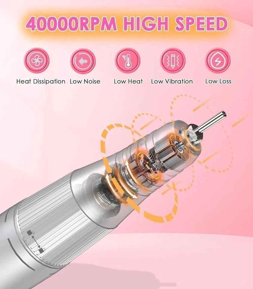 Portable Nail Drill Electric File: 40000RPM Professional Rechargeable Nail E-...