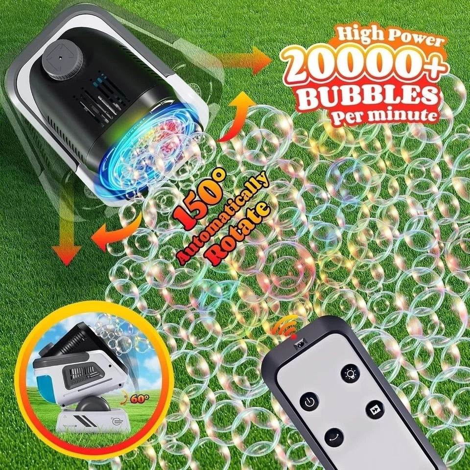 2025 Upgraded Bubble Machine with Remote Control Automatic Rotation & RGB Lig...