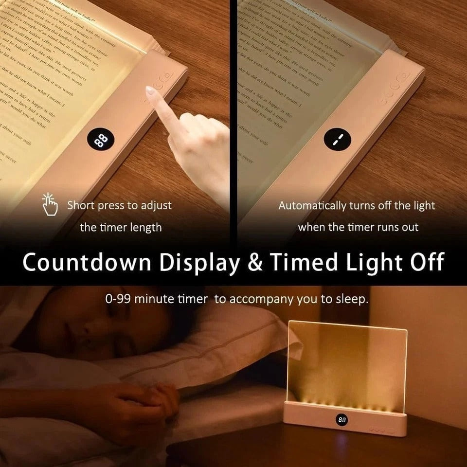 Pink Rechargeable LED Book Light 3-Color Adjustable Flat Panel w/ Timer & Memory