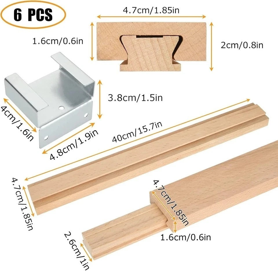 6PCS 16 Inch Wood Drawer Slides Bottom Mount, Classic Traditional Wood Center Gu