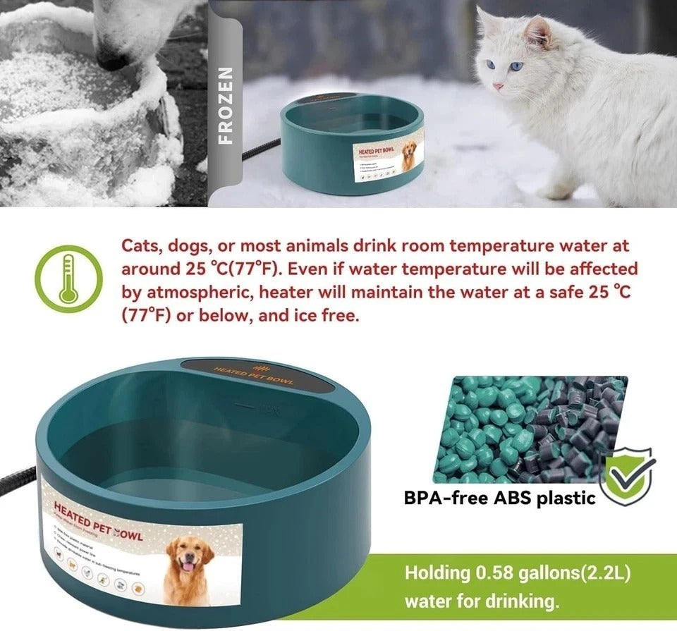 Heated Water Bowl for Cats Outdoor, 2.2L, Heated Pet Bowls for Chickens Rabbi...