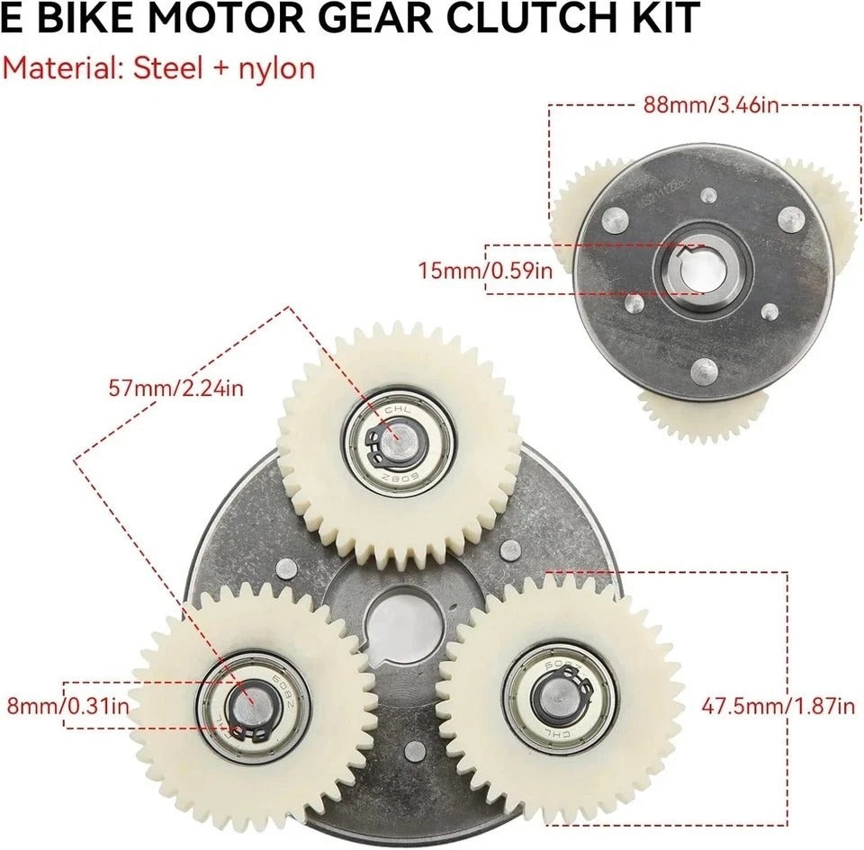 E Bike Motor Gear Clutch Kit, 36T Planetary Nylon Gears Electric Bicycle Accesso