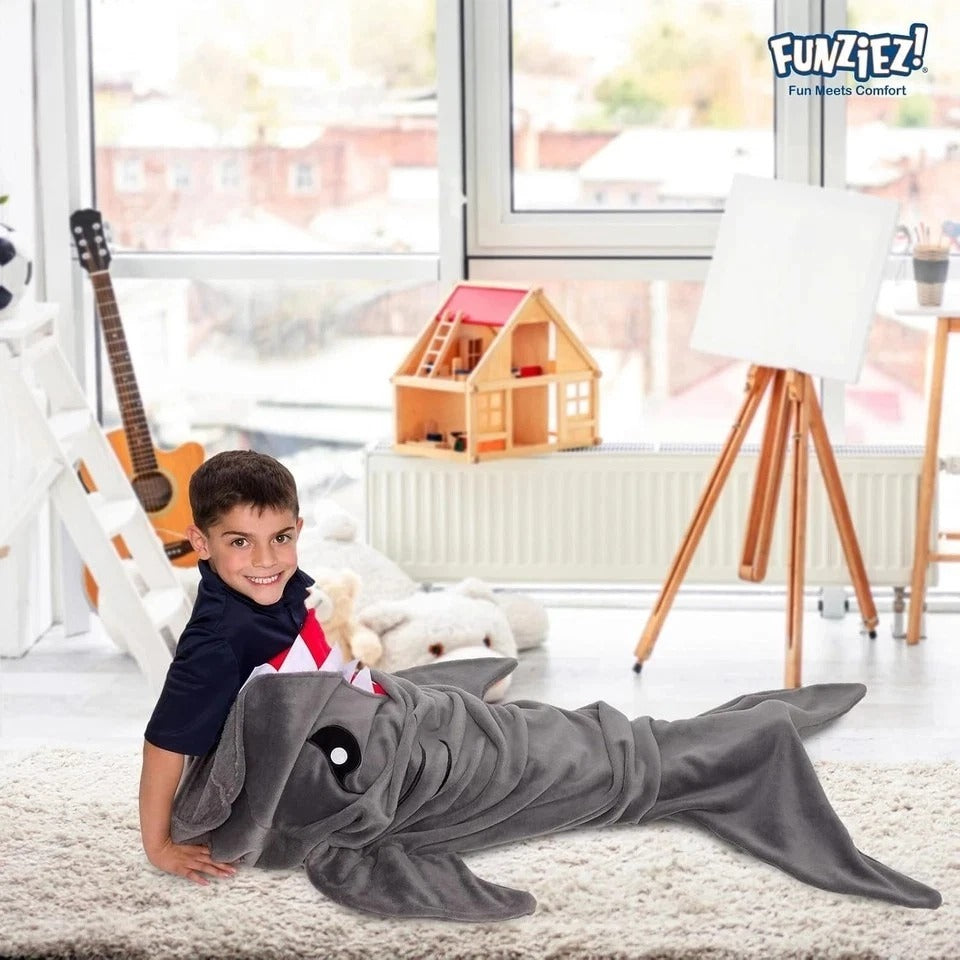 Animal Tail Blanket - Plush Animal Sleeping Bag Blanket for Kids (Gray Shark)
