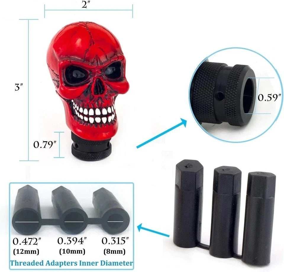 MT Car Stick Shifter Handle, Gear Shift Knob Small Teeth Devil Skeleton Red\
