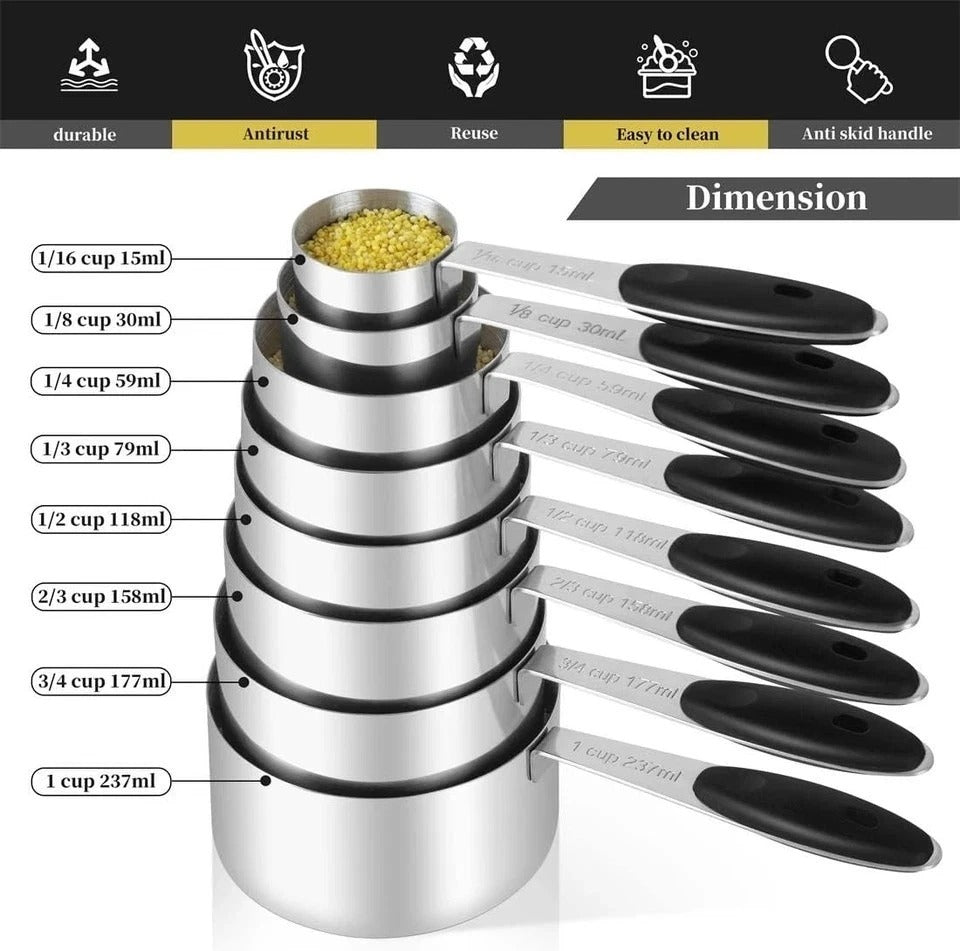 16 Pieces Measuring Cups and Magnetic Measuring Spoons Set Stainless Steel,8 Mea