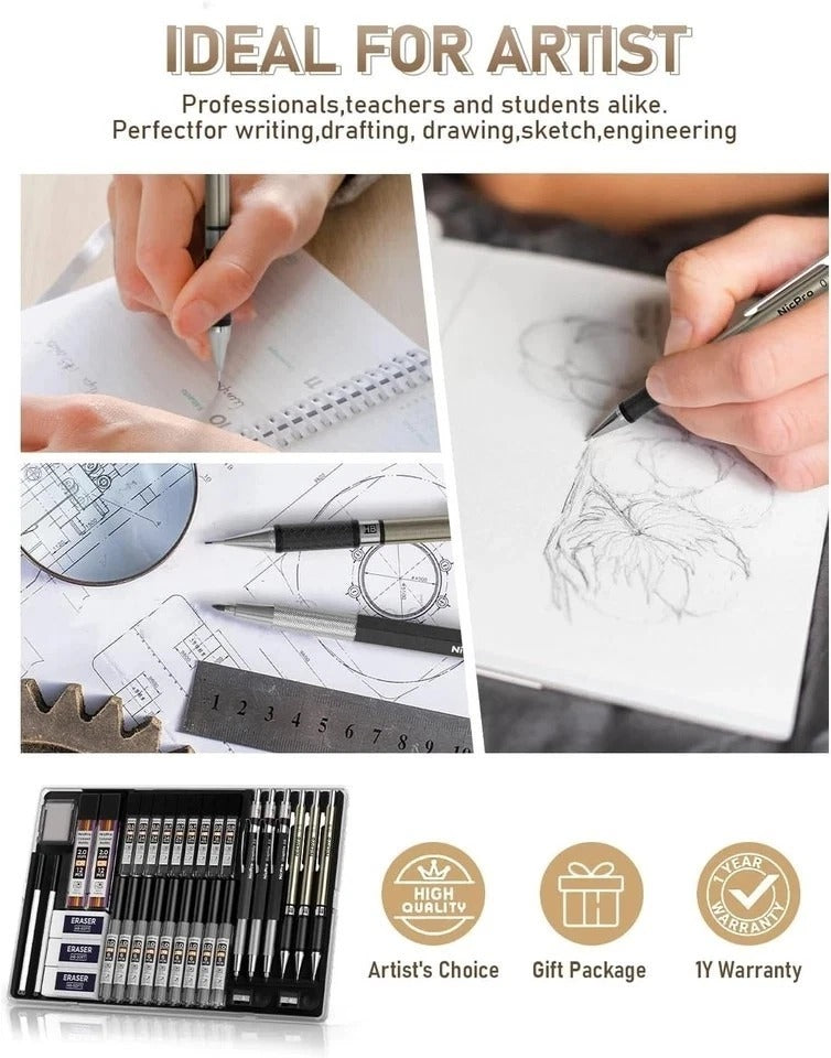 Nicpro 35PCS Art Mechanical Pencil Set, 3 PCS Metal Drafting Pencil 0.5 mm & 0.7