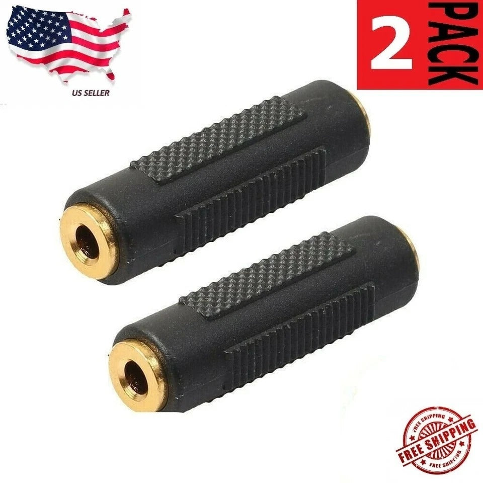 2 Pcs 3.5mm Stereo Audio Gold Plated Female to Female Jack Coupler Adapter Black