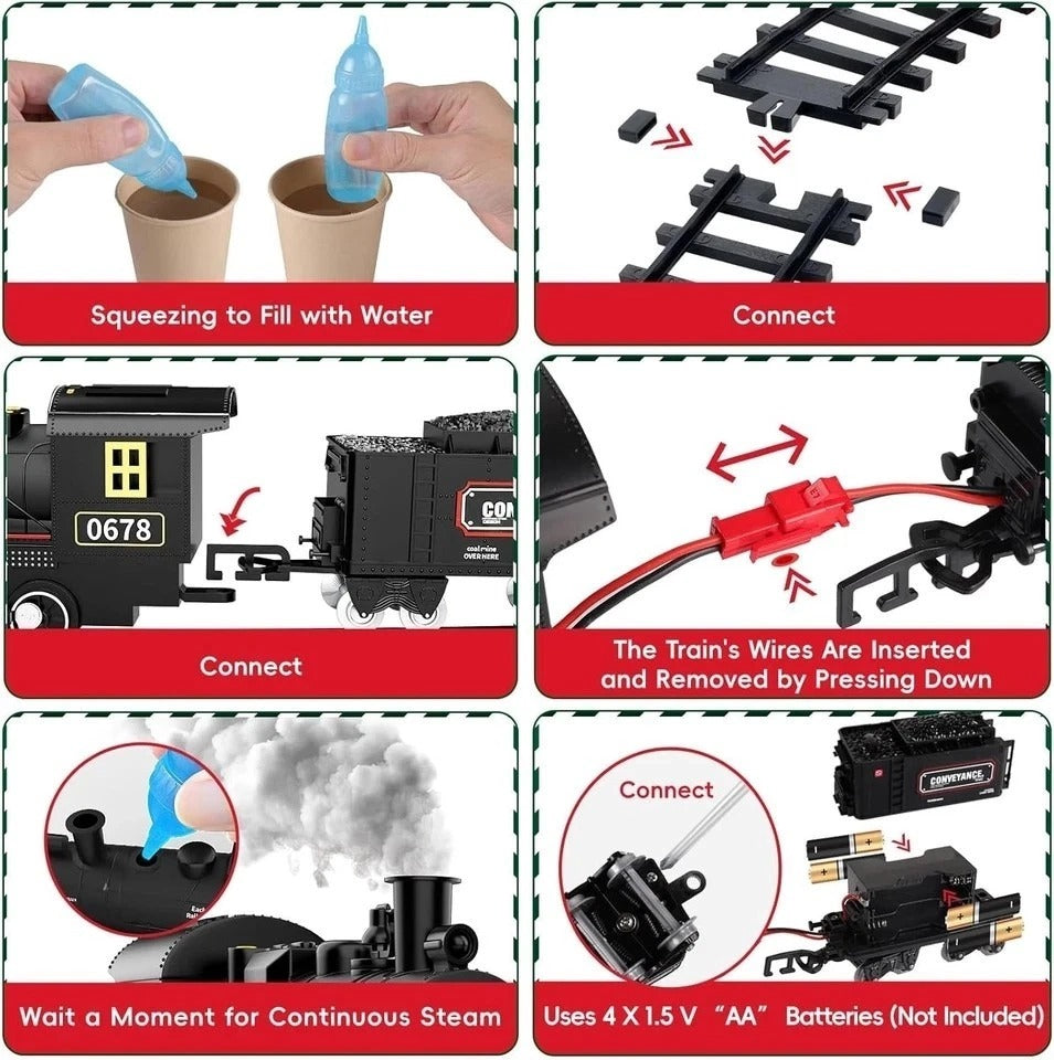 Electric Train Set with Smoke, Lights & Sound for under Christmas Tree - Steam L