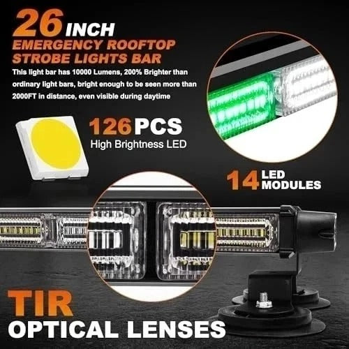 26inch 126 LED Rooftop Emergency Strobe Lights Bar Double Side Green/White