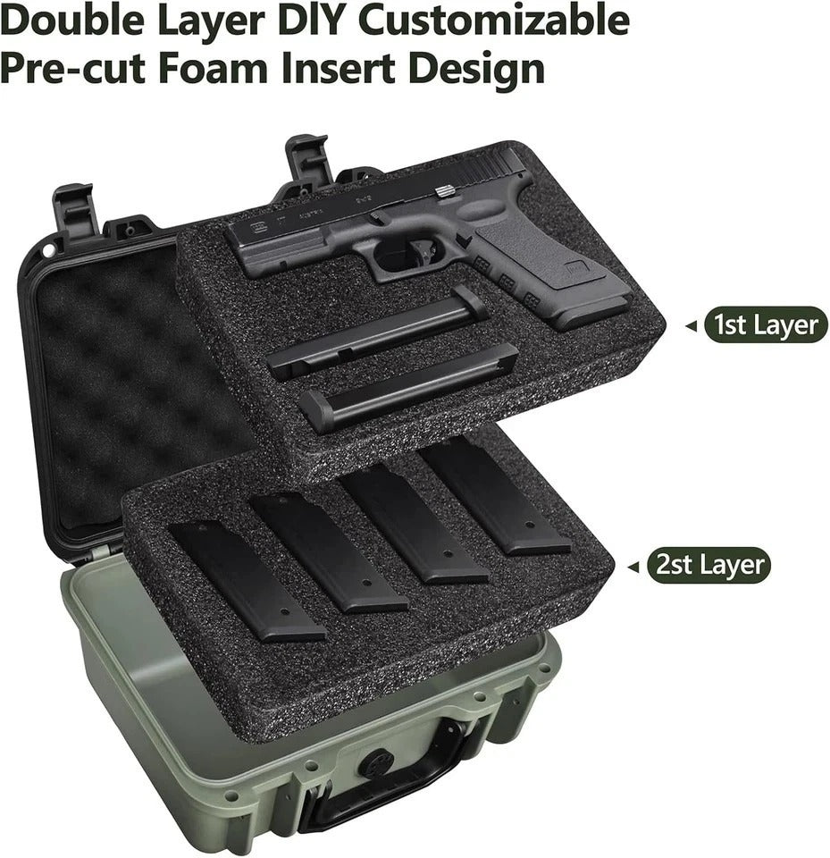 Pistol Case for 2 Handguns – TSA Approved Hard Shell Gun Case with Triple-Layer