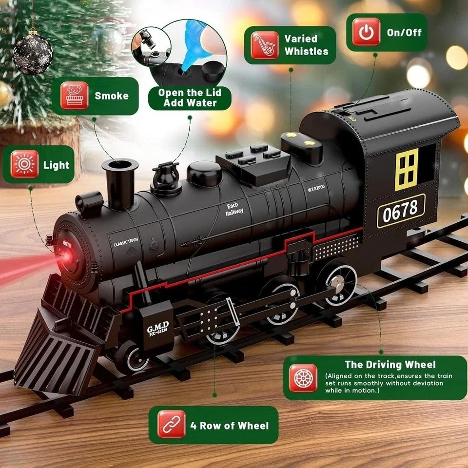 Electric Train Set with Smoke, Lights & Sound for under Christmas Tree - Steam L