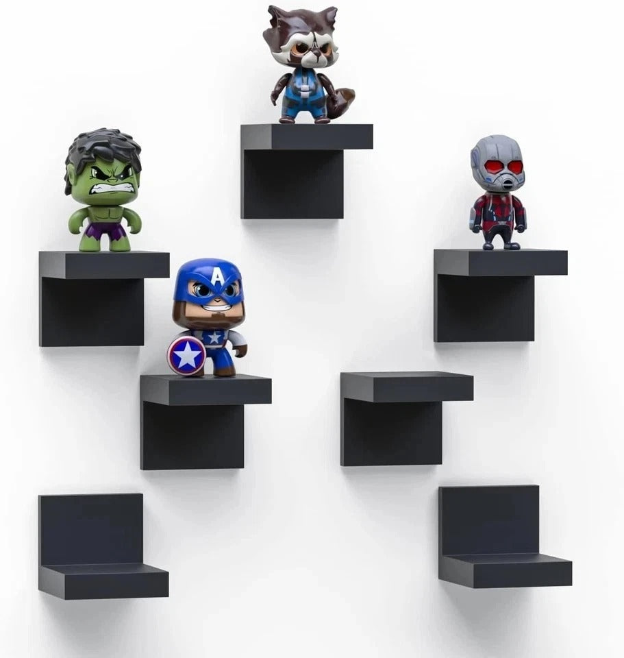 Versatile Black Floating Shelves (4x3.3x3) - 7-Pack with Easy Installation