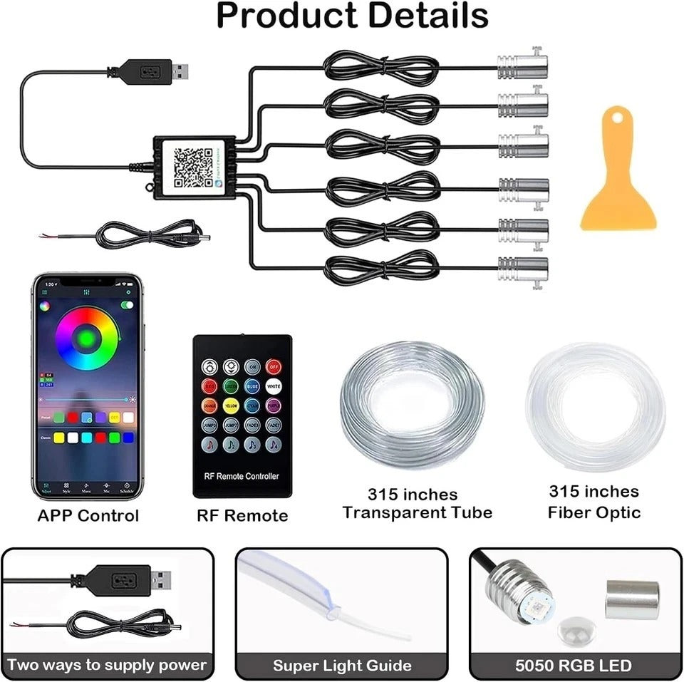 RGB Interior Ambient Light Kit 6-in-1 Fiber Optic APP & Remote Control