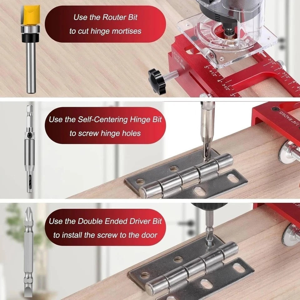 Door Hinge Jig, Aluminum Alloy Door Hinge Template Kit for Router, Adjustable Mo
