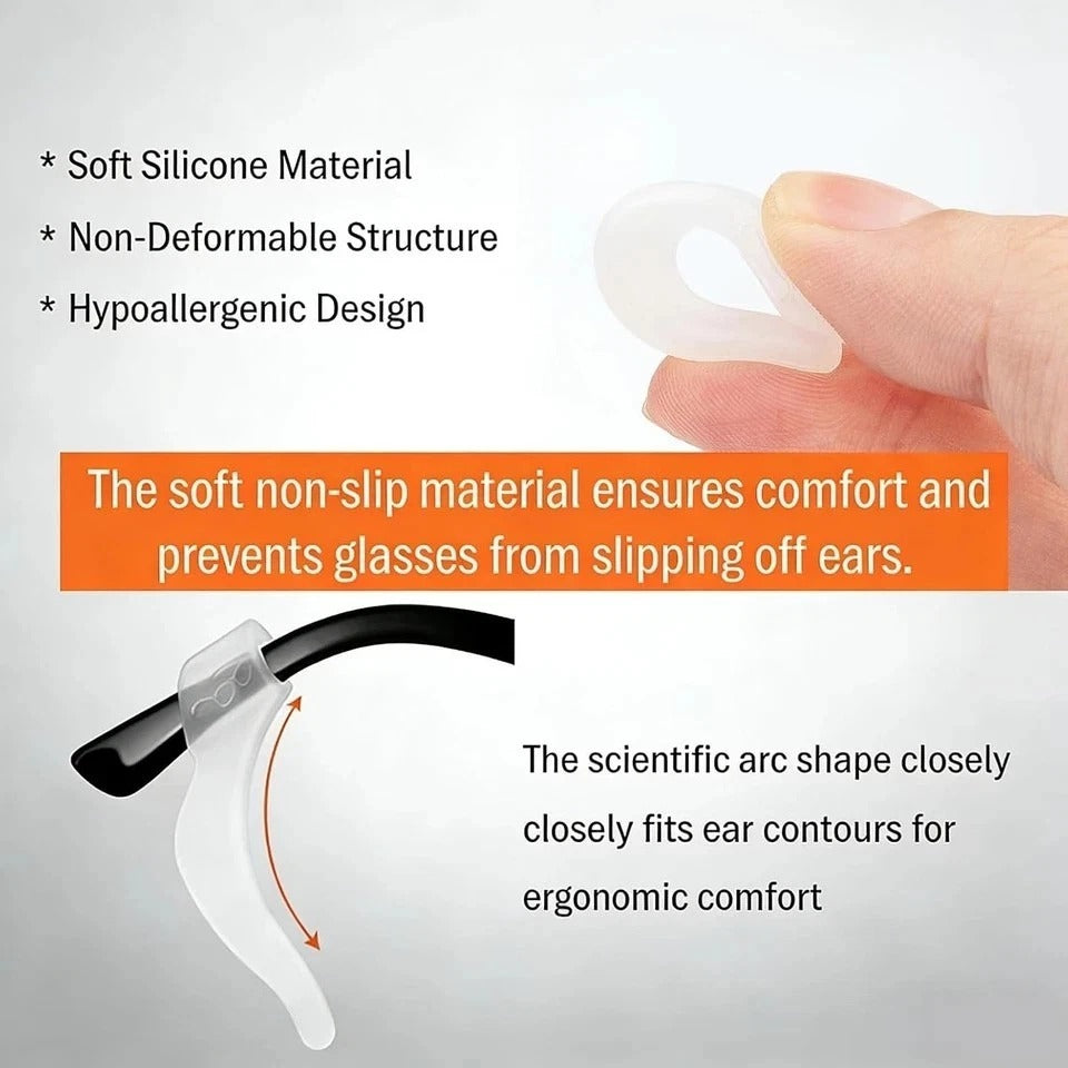 Versatile Clear Silicone Ear Hooks - 10 Pairs for Reading Glasses and Sunglasses