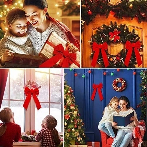 12 Packs Red Velvet Bows Christmas Wreath Bows Holiday Christmas Bows 9 x 16