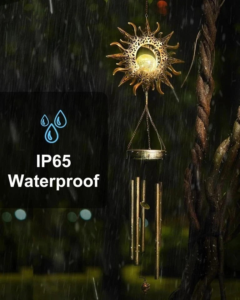 Solar Wind Chimes, Sun Wind Chime Outdoor Clearance W/Glowing Crackle Glass LED