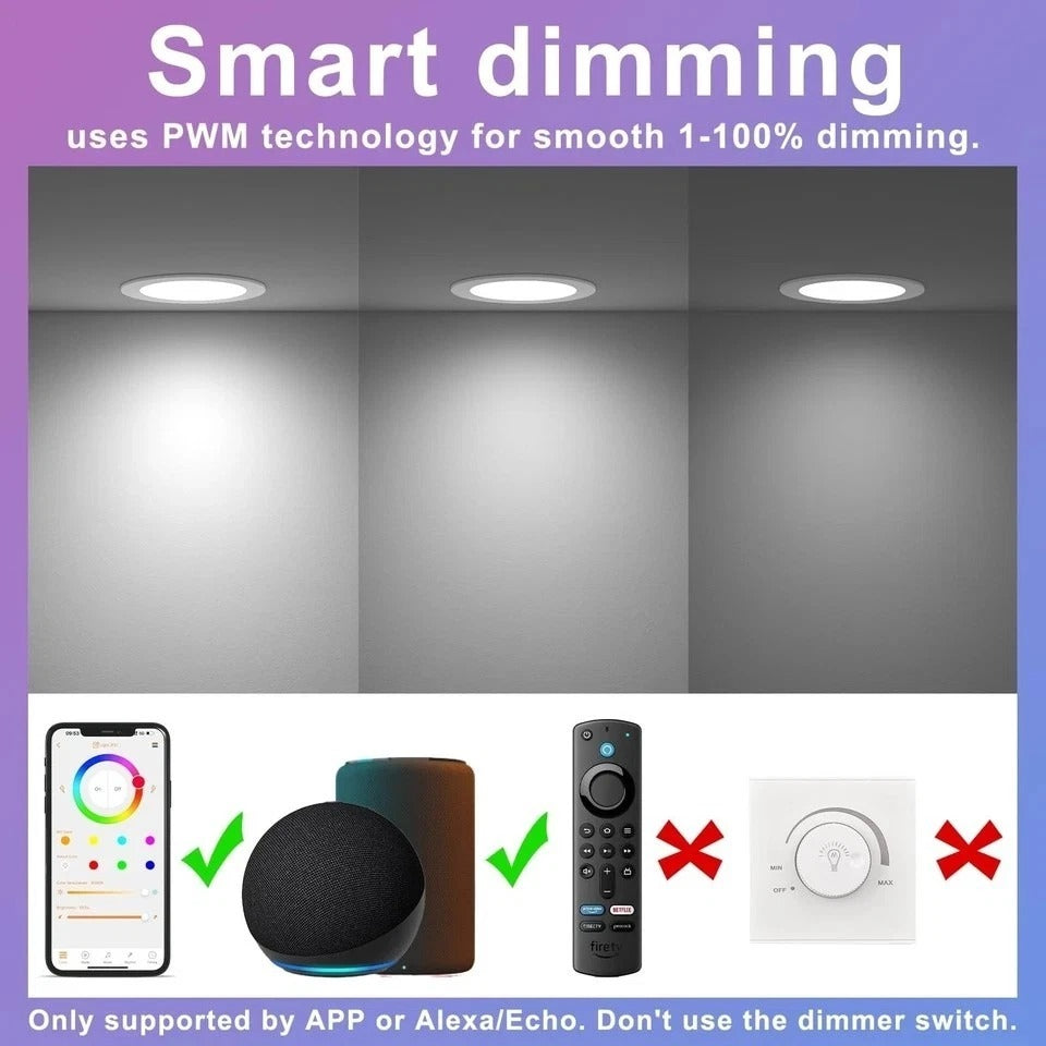 Smart Recessed Lighting 6 Inch RGBCW Color Changing 16W LED Downlight with Ju...