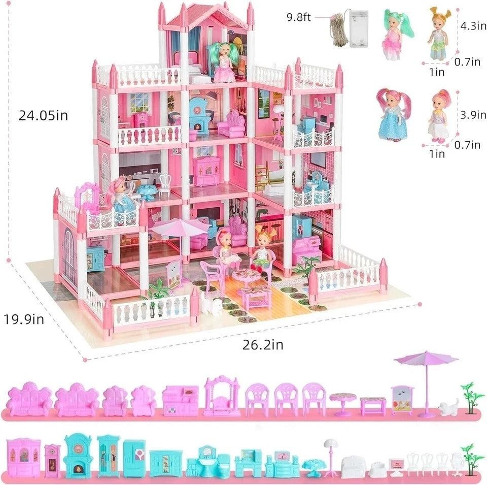 Barbie Dreamhouse Playhouse 4-Story 11 Rooms Doll House with 4 Dolls Toy Figures