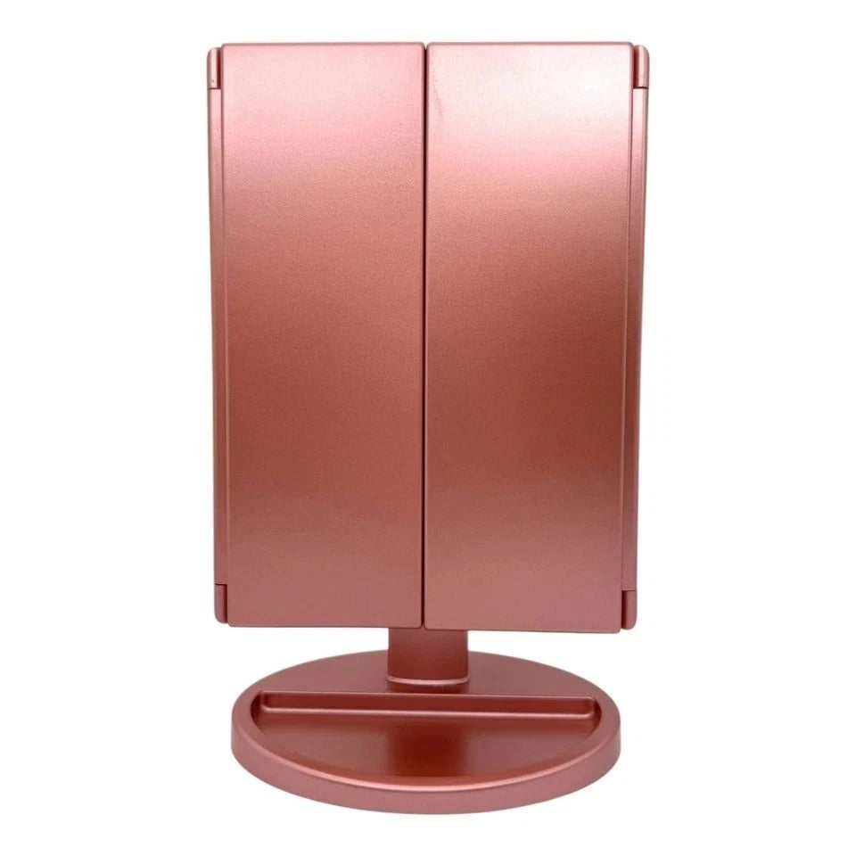 Tri-Fold Lighted Vanity Makeup Mirror 22 LED 1x 2x 3x Rose Gold USB Dimmable New