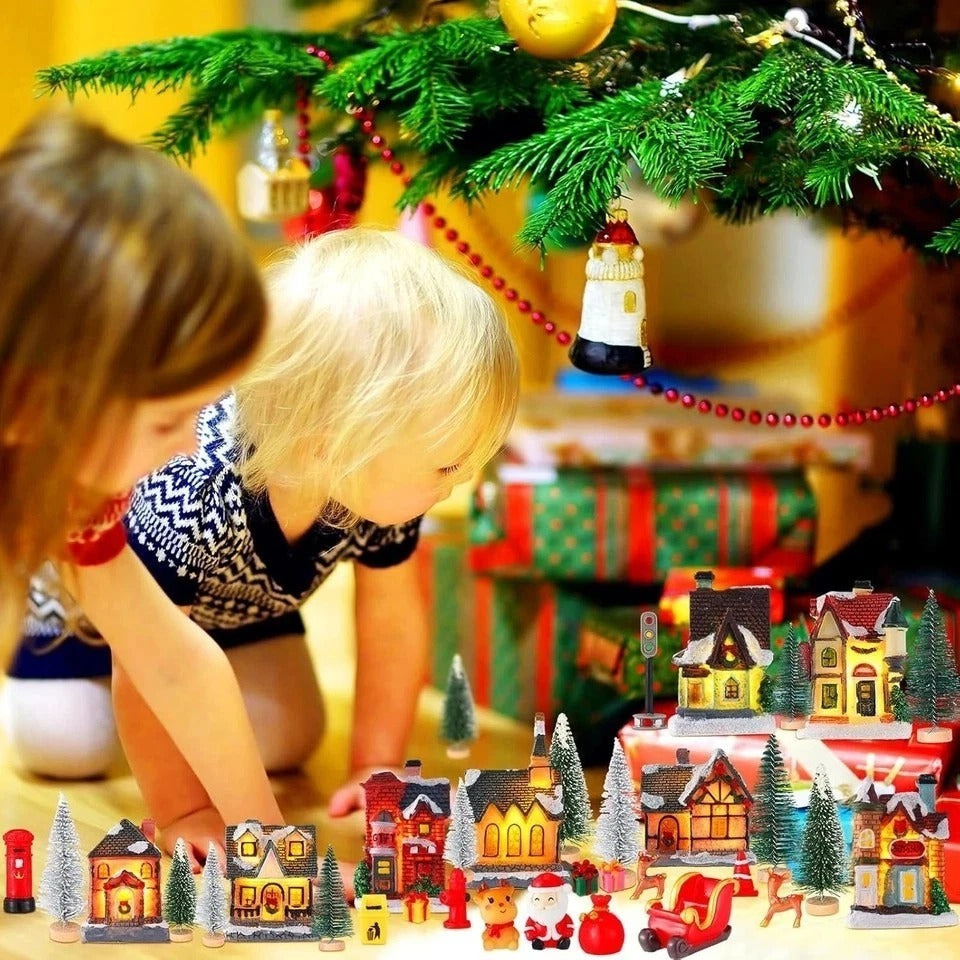 40 Pcs Christmas Village Sets Christmas Village Houses LED Holiday Village Fi...