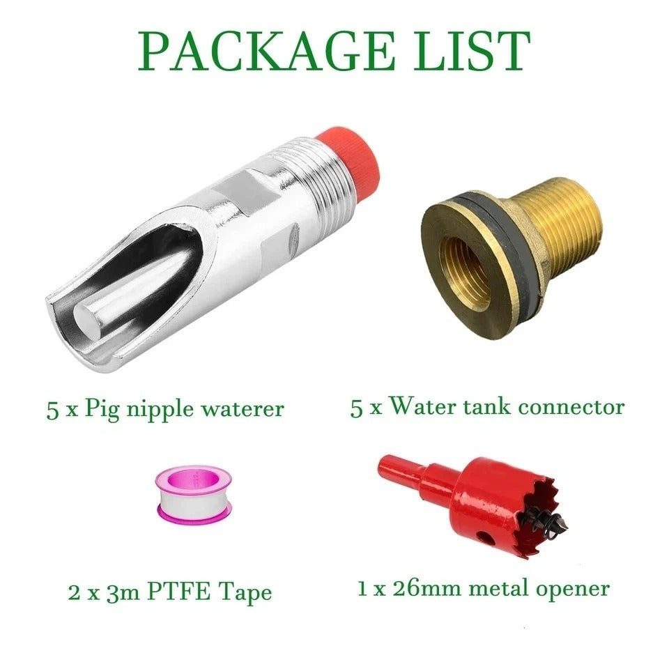 5 Sets Automatic Pig Nipple Waterer for Barrel Kit Stainless Steel Hog Drinke...