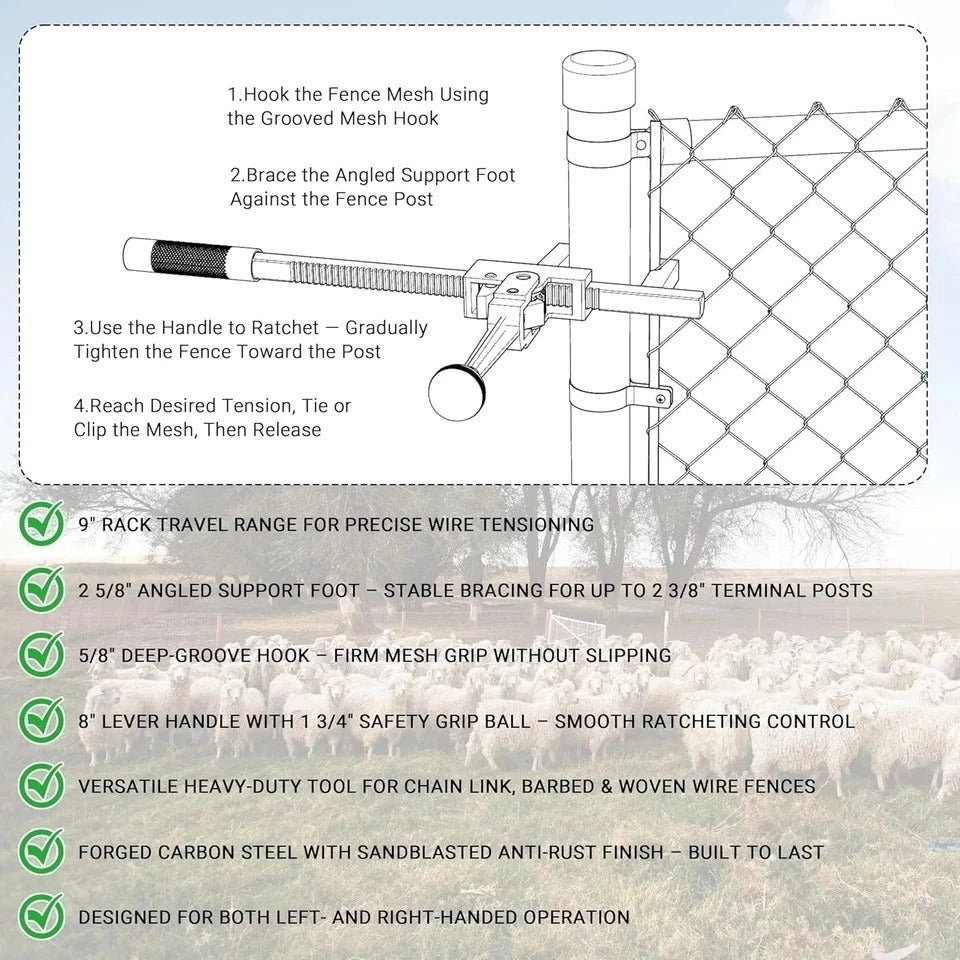Chain Link Fence Stretcher Tool, Wire Puller Stretcher & Fence Tightener for Bar