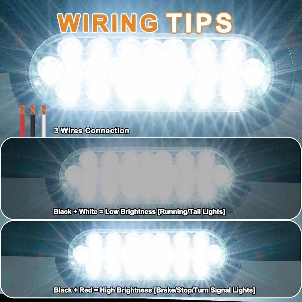 2PCS 6" Inch White 24 LED Oval Reverse Backup Turn Tail White Light/Clear Lens