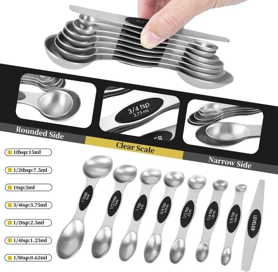 16 Pieces Measuring Cups and Magnetic Measuring Spoons Set Stainless Steel,8 Mea