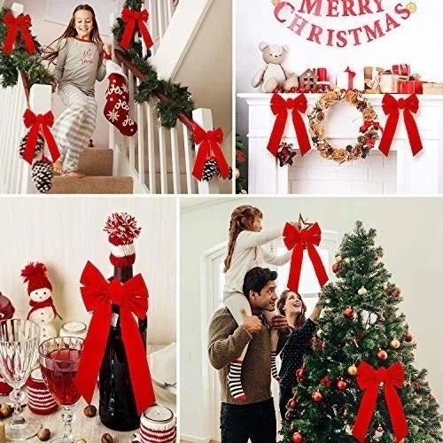 12 Packs Red Velvet Bows Christmas Wreath Bows Holiday Christmas Bows 9 x 16