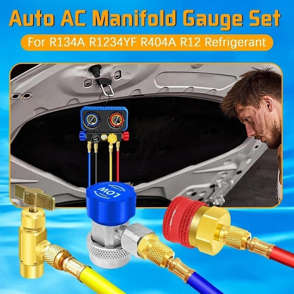 AC Manifold Gauge Set R134A R1234YF, Automotive 4 Way Car AC Gauge Set for R1234