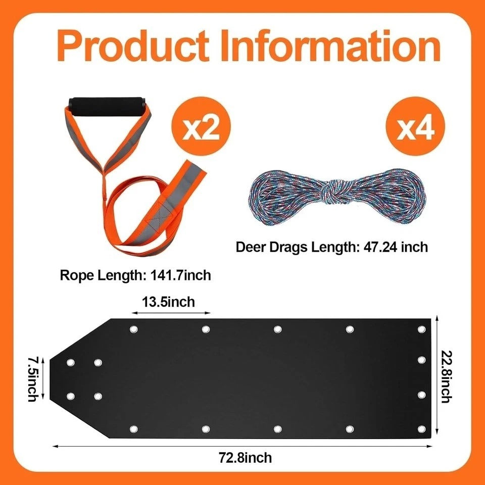 2 Pcs Deer Drag Sleds Deer Sled Game Hauler with 2 Pcs Heavy Duty Drag Strap for