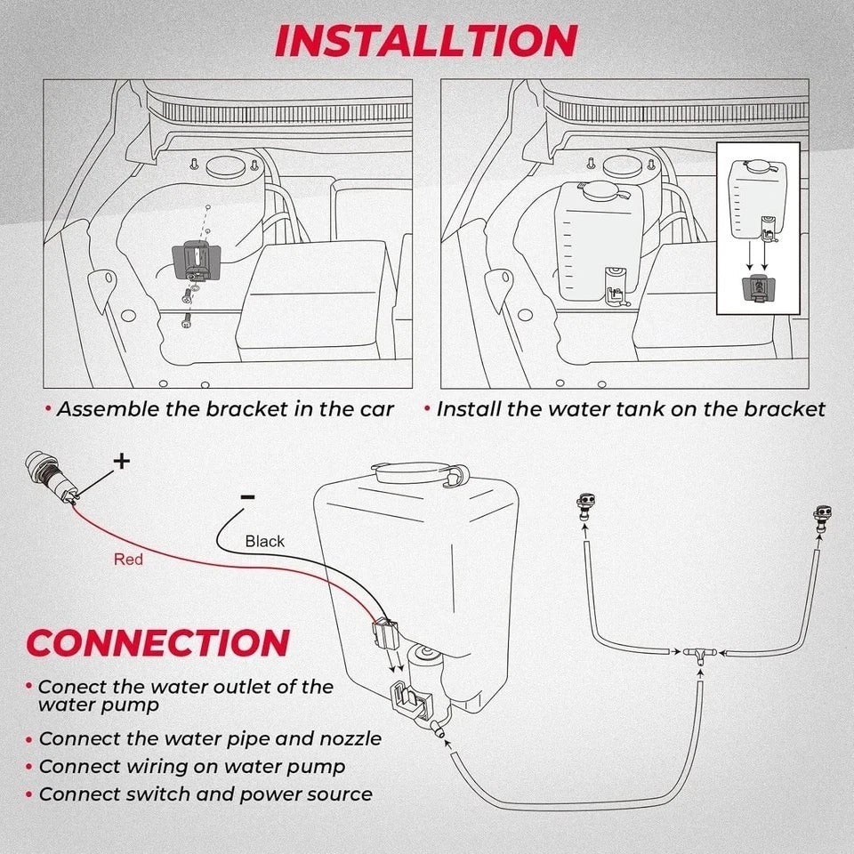 KEMIMOTO Universal Car Windshield Washer Pump Washer Fluid Reservoir Bottle Kit