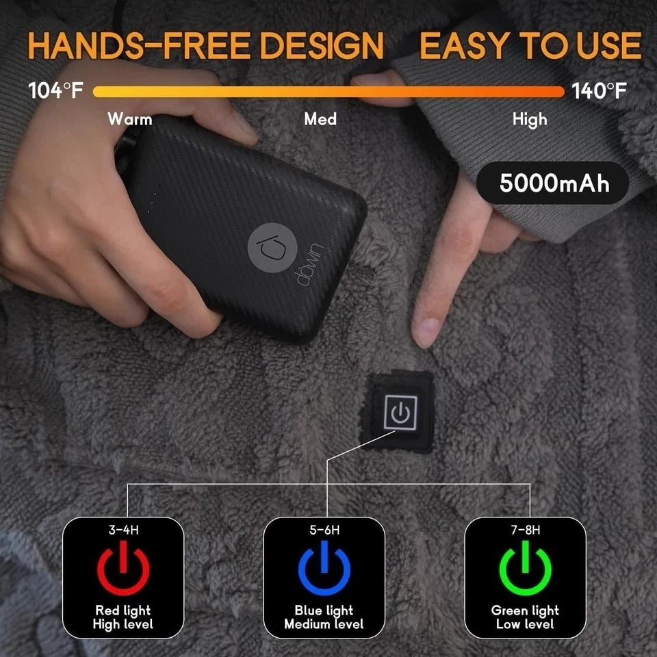 Heated Wearable Blanket Battery Powered, Come with 5000Mah Portable Rechargeable