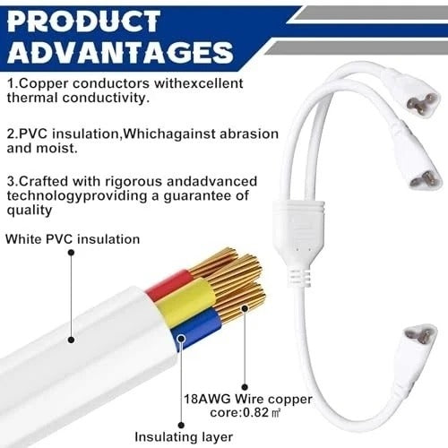 Pcs T5 T8 LED Splitter Cable 3pins LED Wire Tube Connector 1to 2 Way Splitter 4