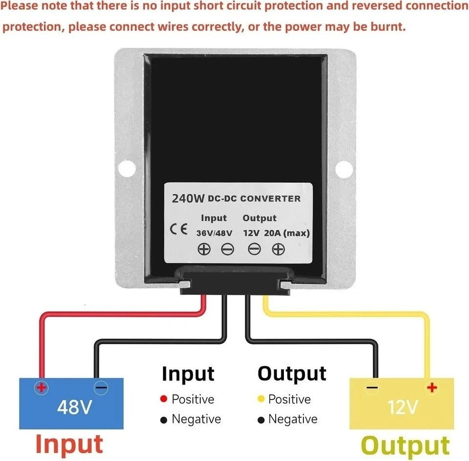 Waterproof 36V/48V to 12V 20A DC-DC Converter with Overload Protection