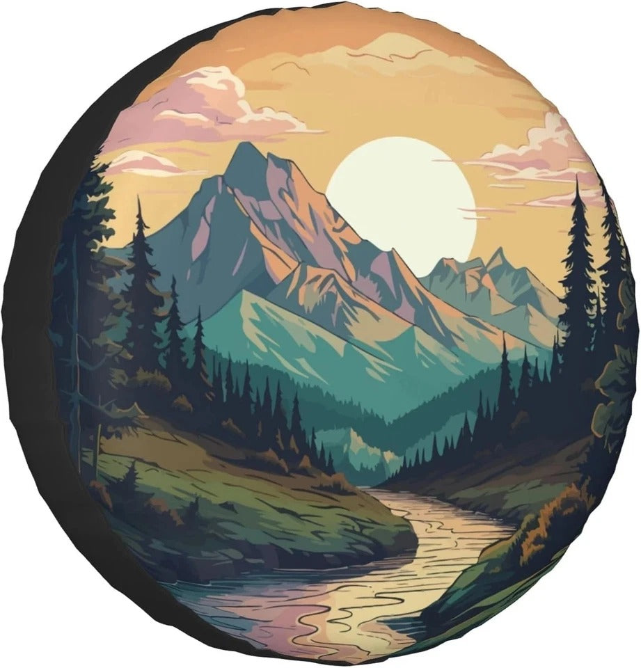 Spare Tire Cover for RV Camper Trailer Mountains Forest Nature 16 inch