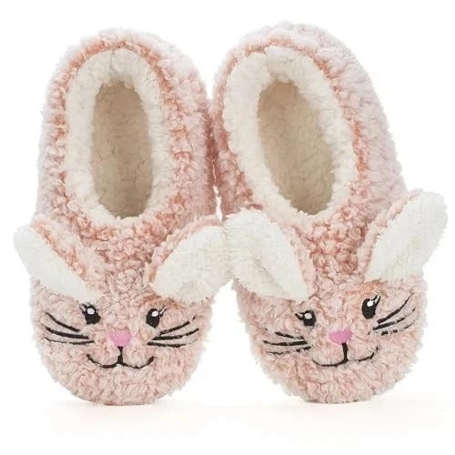 Cute Animal House Slippers, Warm Fuzzy Slipper Socks with 7-8 Pink Bunny