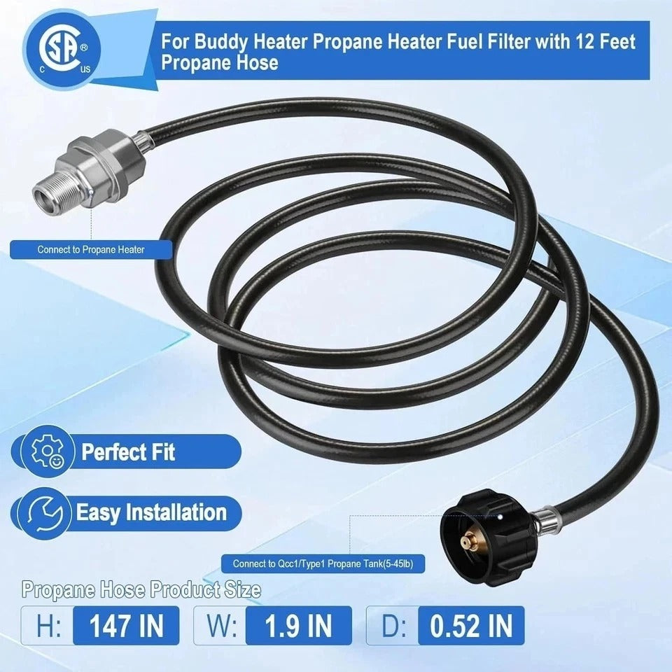 F273699 Propane Fuel Filter with 12 FT Propane Hose, for Buddy Heater, Big Buddy