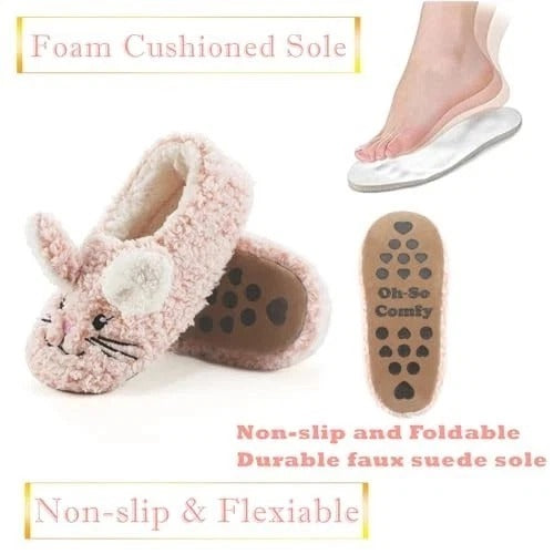 Cute Animal House Slippers, Warm Fuzzy Slipper Socks with 7-8 Pink Bunny