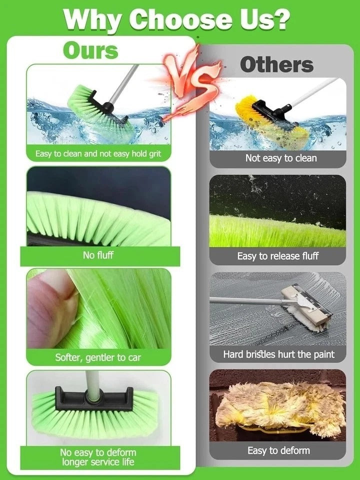 Five-Sided Car Wash Brush with Long Handle，Soft Bristle Scrub Cleaning Mop with