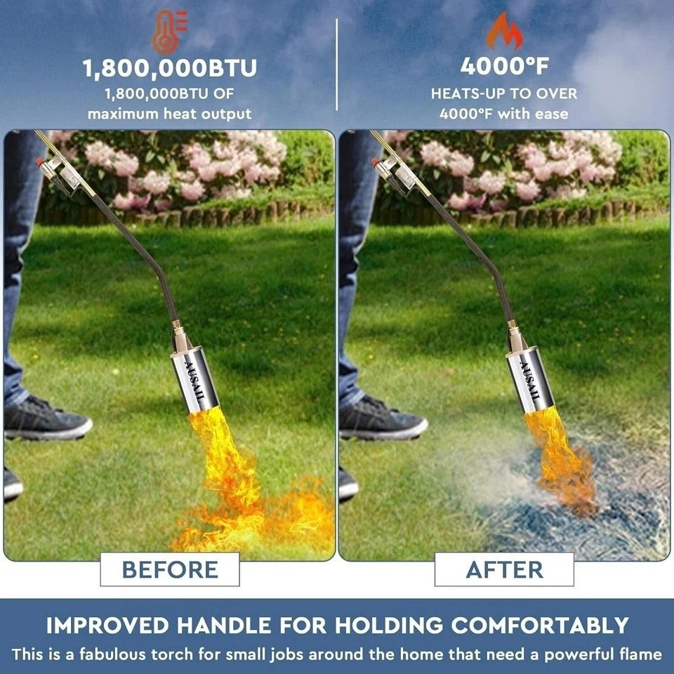 High Output Propane Weed Torch - 1,800,000 BTU Flame Thrower with 10 FT Hose