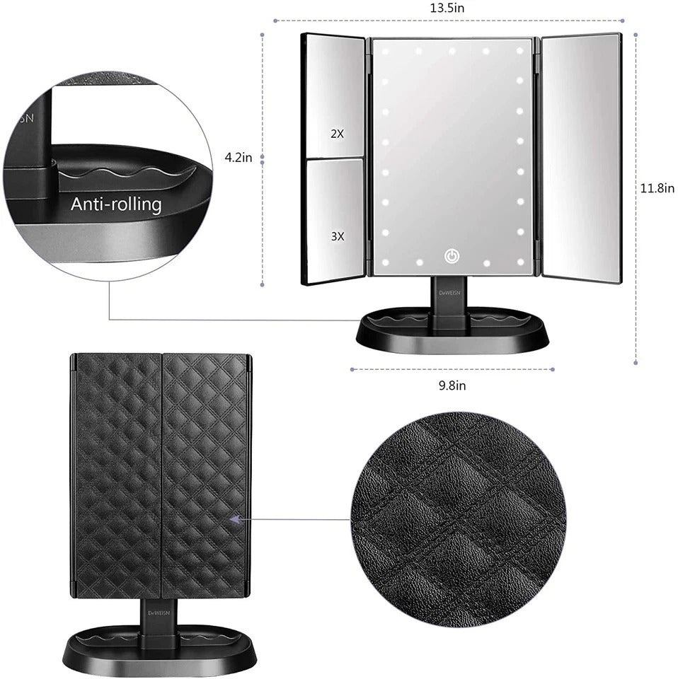 Trifold Lighted Vanity Makeup Mirror with 21 Leds Lights,1X/2X/3X Magnification