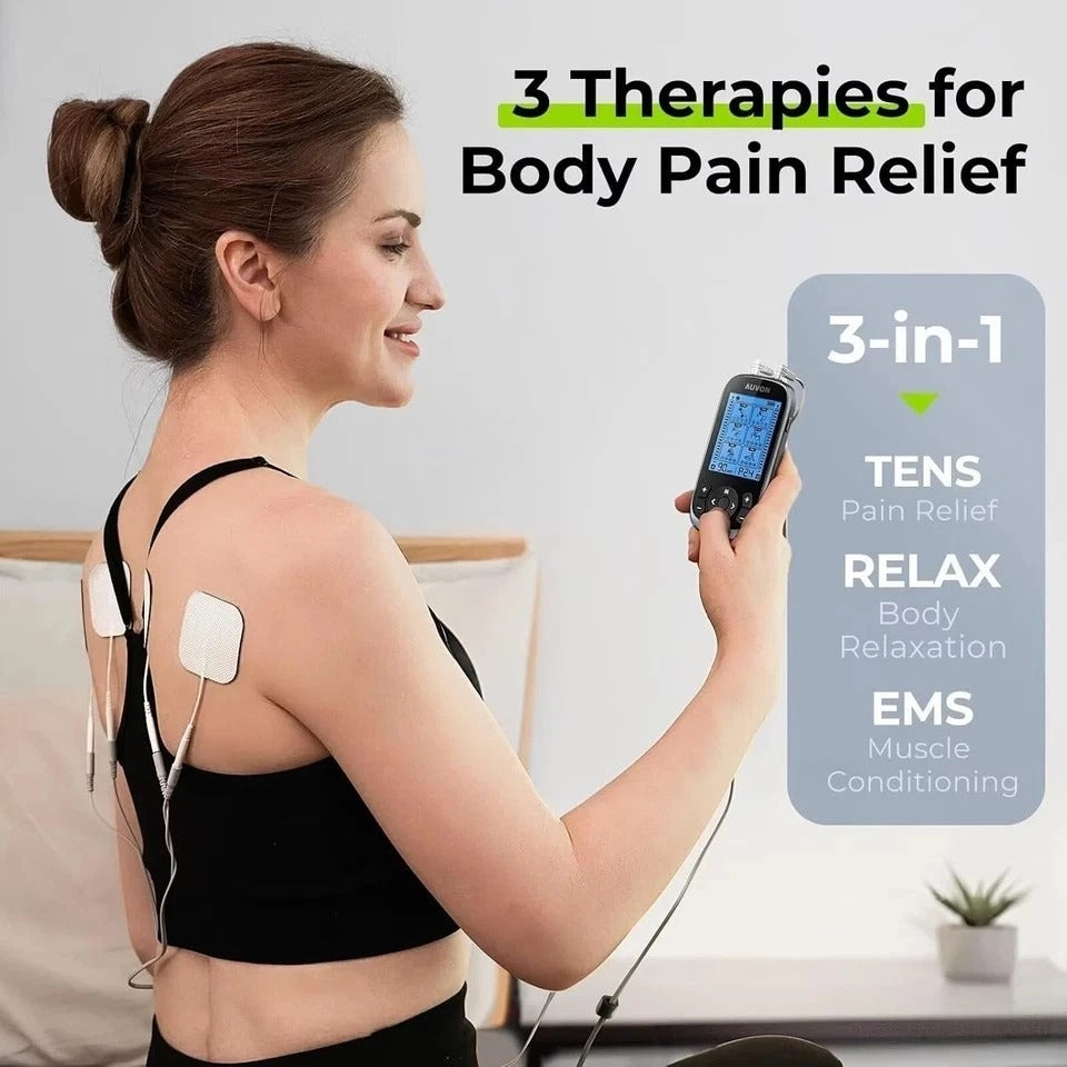 AUVON 3-In-1 TENS Unit Muscle Stimulator, EMS Massage Machine with 40 Intensitie