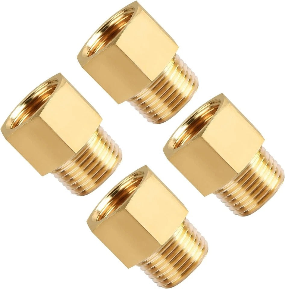 4-Pack 1/2 Inch Brass Pipe Fitting Adapters, Male to Female NPT