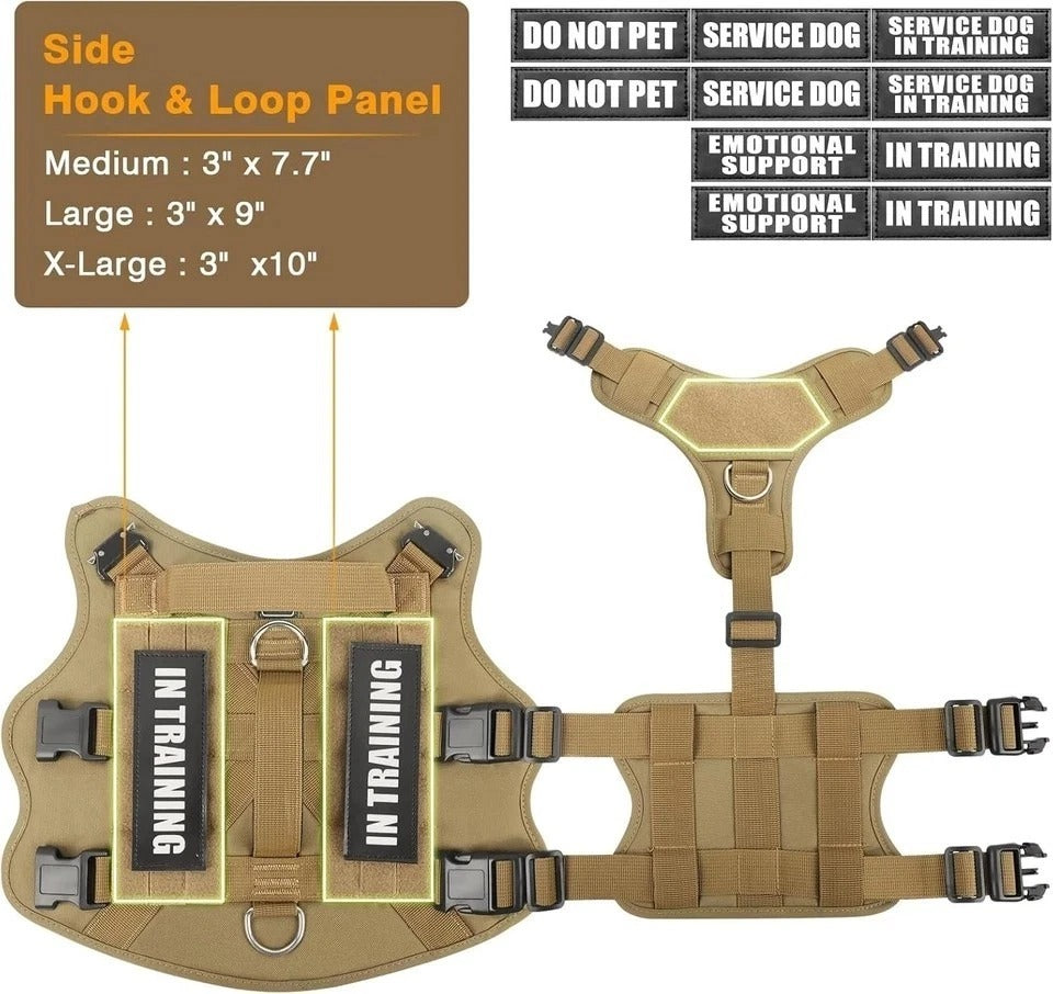 WINSEE Service Dog Vest Harness for Large Dog, Tactical Working MOLLE Vest with