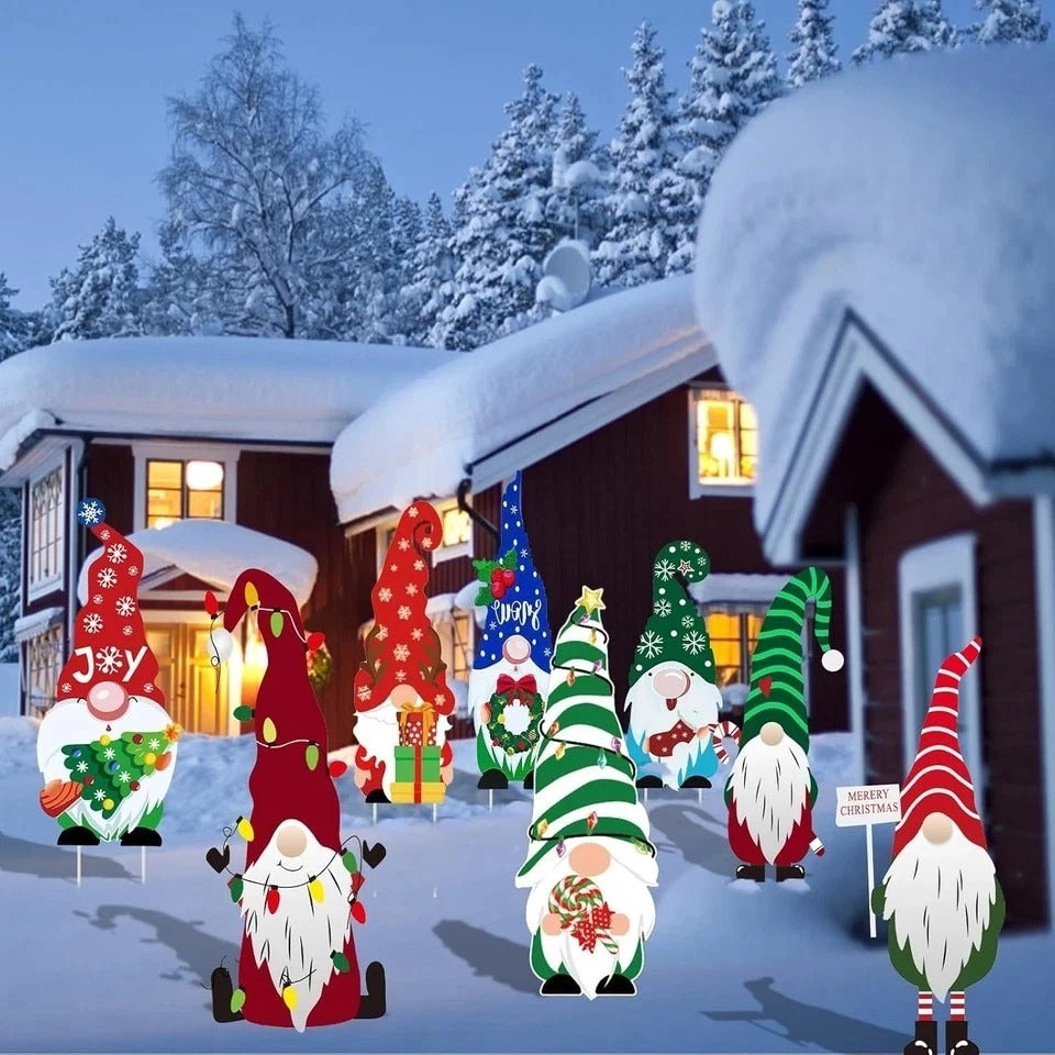 Christmas Gnome Yard Sign Outdoor Decoration, 8Pcs Gnome Yard Sign Stakes, Decor